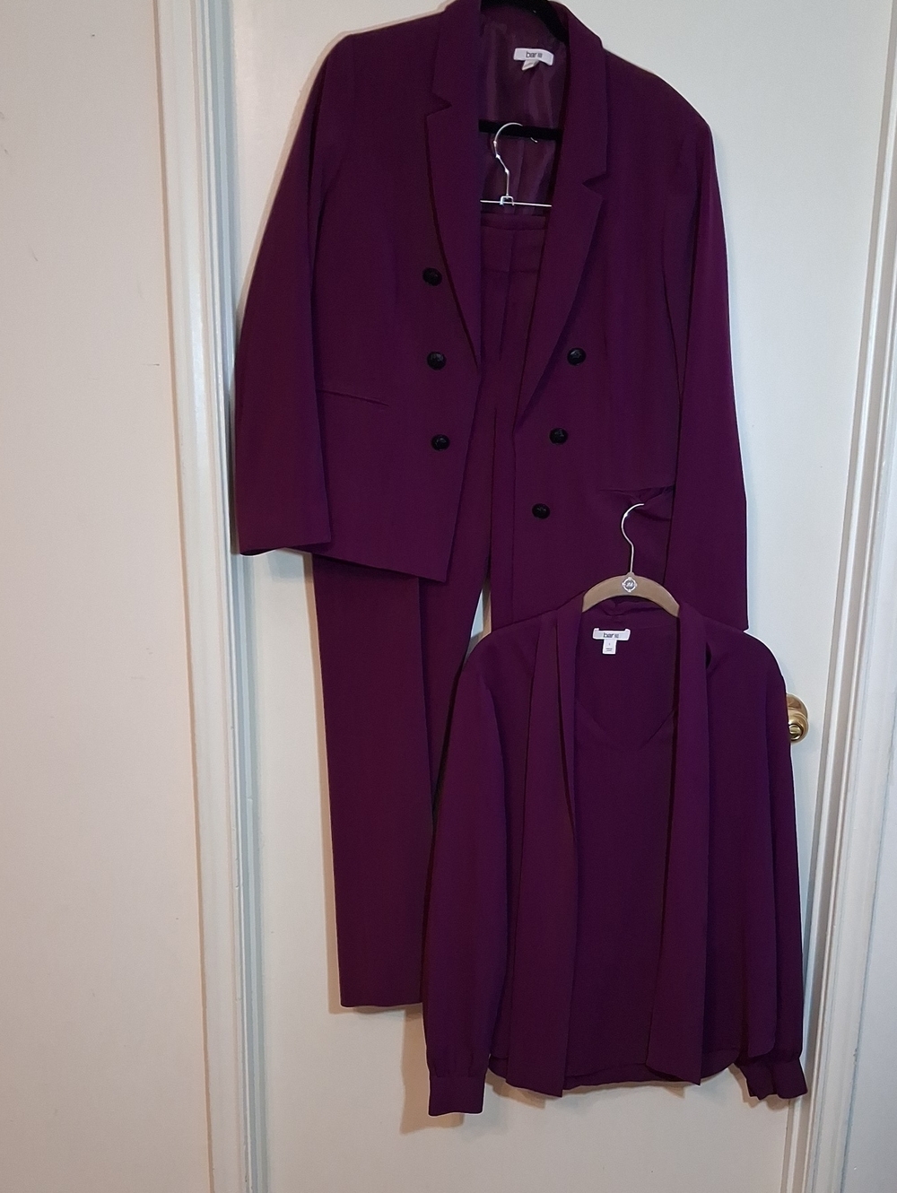 Bar III Women's Deep Plum Double-Breasted Blazer and Matching Blouse Set